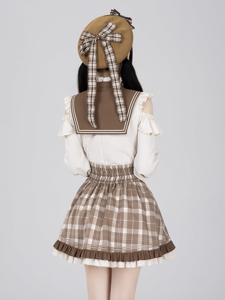 Coffee Long-Sleeve Blouse with Detachable Collar and Bowtie - DevilInspired Exclusive Collection