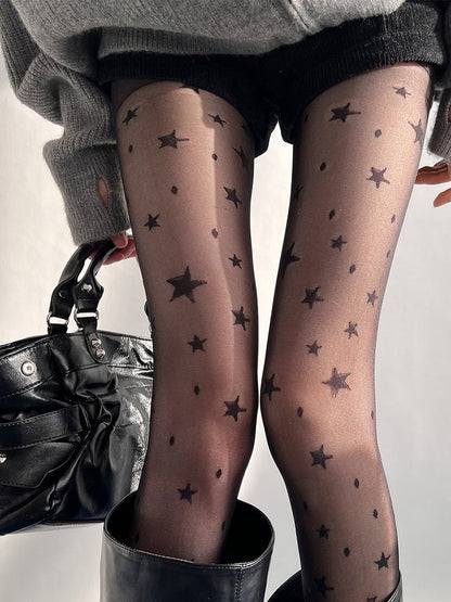 Print Pantyhose Dot Star Sheer