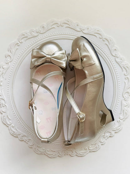 Heart Heels Snap Heel Mid-wedge Cutout Design Lolita Golden Elegant with