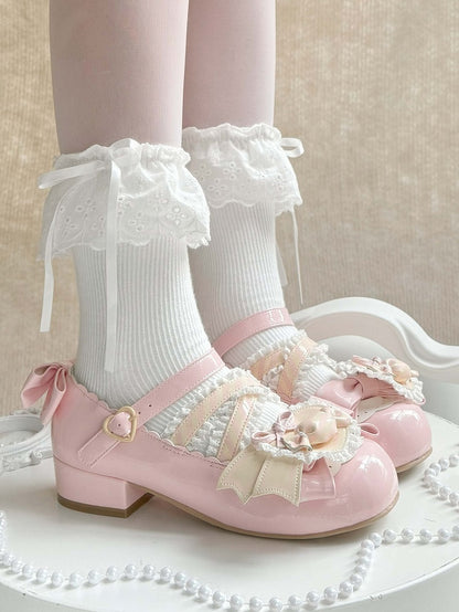 Bows Accents Pink Jane PU Light Mary Sweet Shoes with