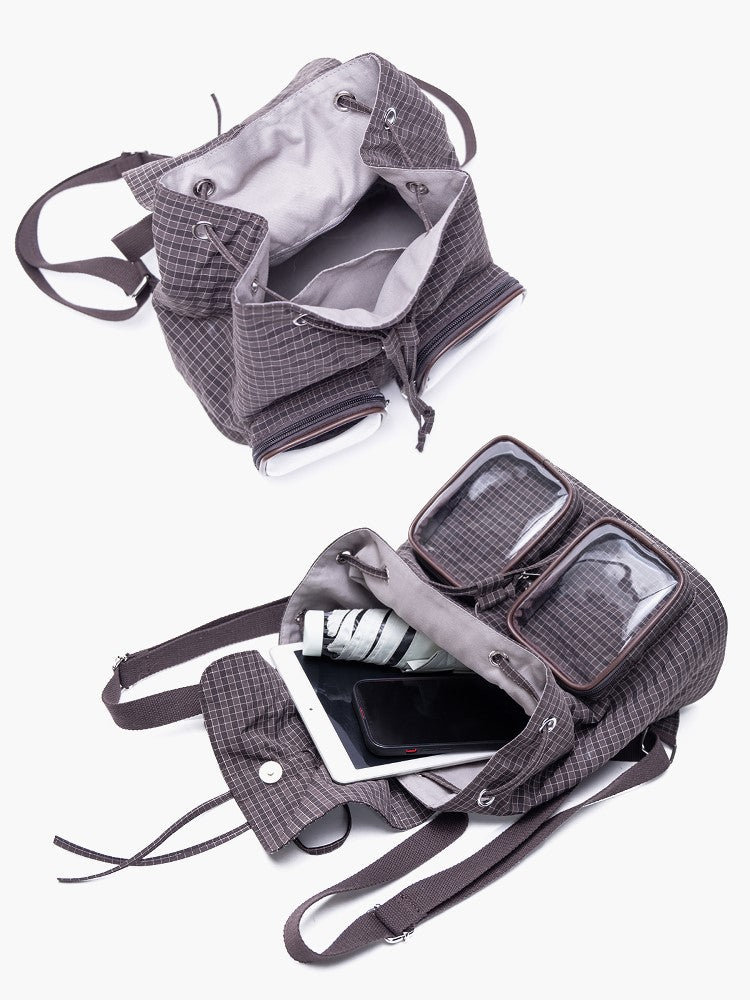 Chic Mini Ita Bow Charming Brown Bag Drawstring With Double-Layer