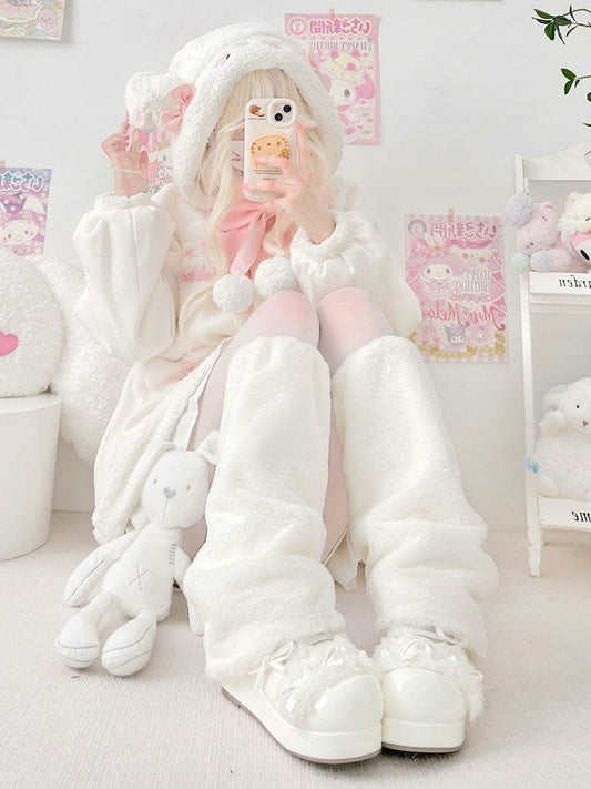 White Fluffy Plush Leg Warmers | Two Bear Pink