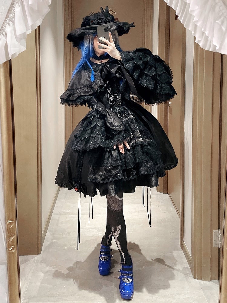 Schleife Schwarz Lolita Gothic Big Cape Selbstbinden Ausschnitt