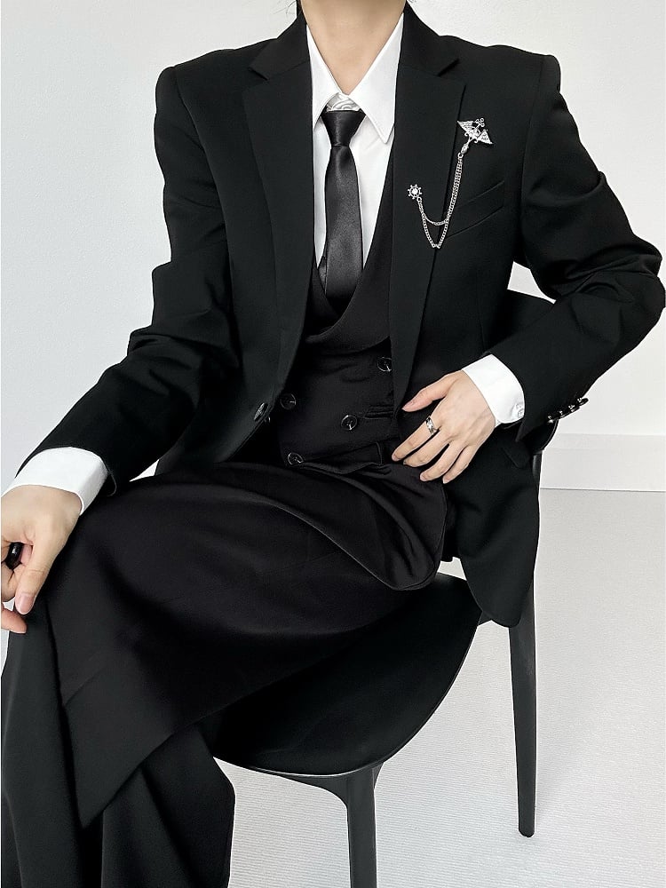 Ouji Lolita Black Unisex Blazer Size S with Shoulder Pads Functional Pockets - ASAE