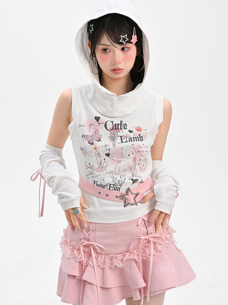 Stufenrock mit Schnürdetails Pink Y2K Asymmetrisch Kawaii Yume