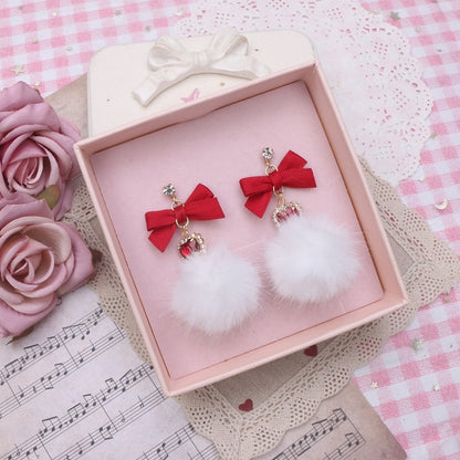 Pom-pom Kei Jirai Options Rhinestone Earrings 5 Bowknot Heart Color