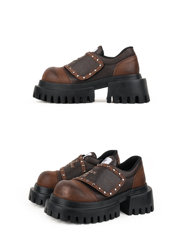 Brown with Shoes - Cross Fashion Chunky Platform Millard Applique