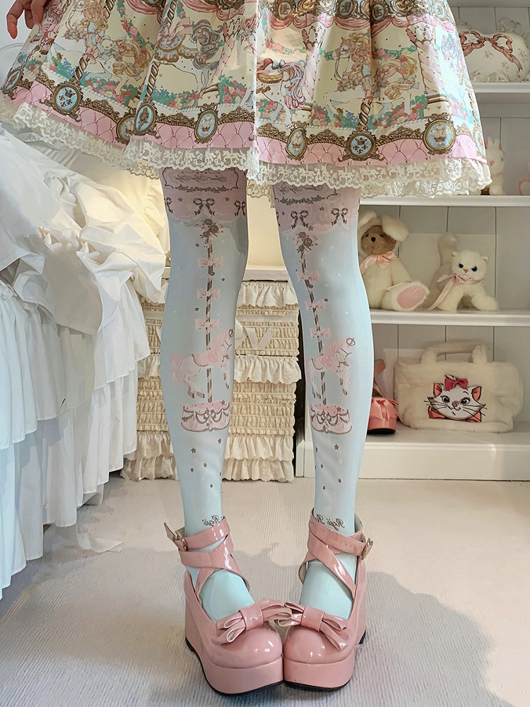 Süße Lolita-Strumpfhose mit Karussell-Print