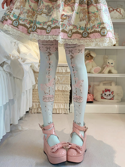 Süße Lolita-Strumpfhose mit Karussell-Print