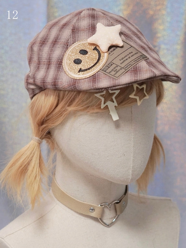 Options Applique Hat Beret Button/Star/Dog Y2K 17