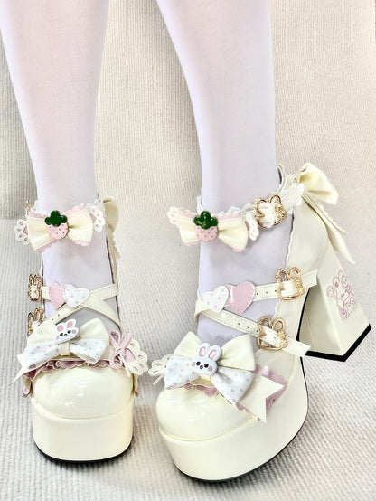 with Themed Details Mary Bunny Bow Lolita Off-white Sweet Heel Janes 11cm
