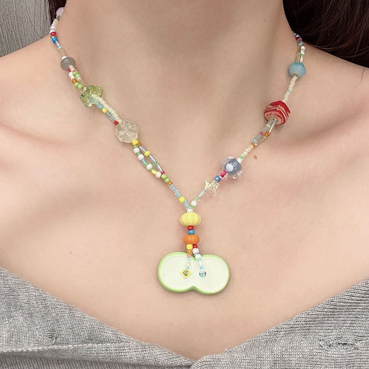 Apfelrosa Y2K Perlenkette /Grün