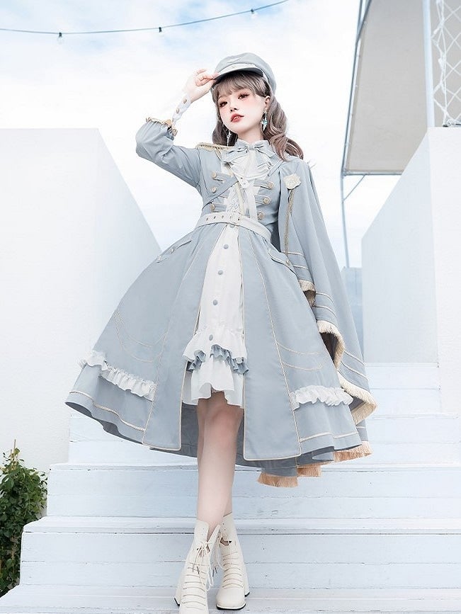 Lolita Details Blue Fringe Military Cape Shoulder One Golden with Trim