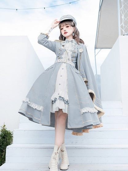 Lolita Details Blue Fringe Military Cape Shoulder One Golden with Trim