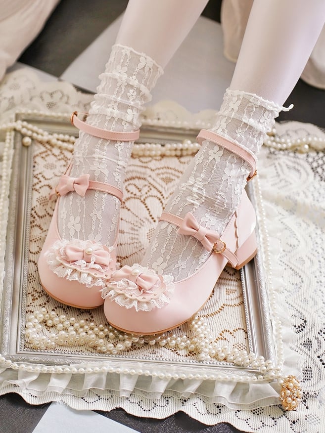 Zehenbesatz Herz Top Spitze Schleife Rosa bei Baby Schnallen Lolita Rund