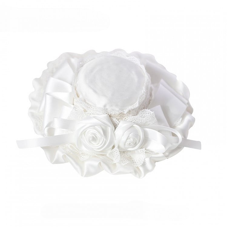 with and Mini Lace Details Satin Gothic Roses Black/White/Champagne Hat