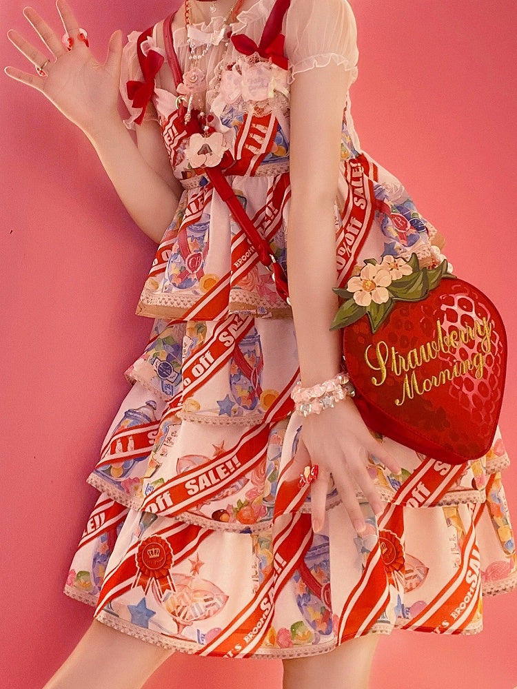 Floral Strawberry Strap PU Adjustable with Bag Accents