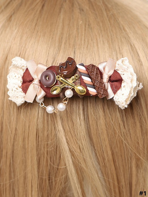 Candy Hairclip Brown White 2 Options Lolita Sweet