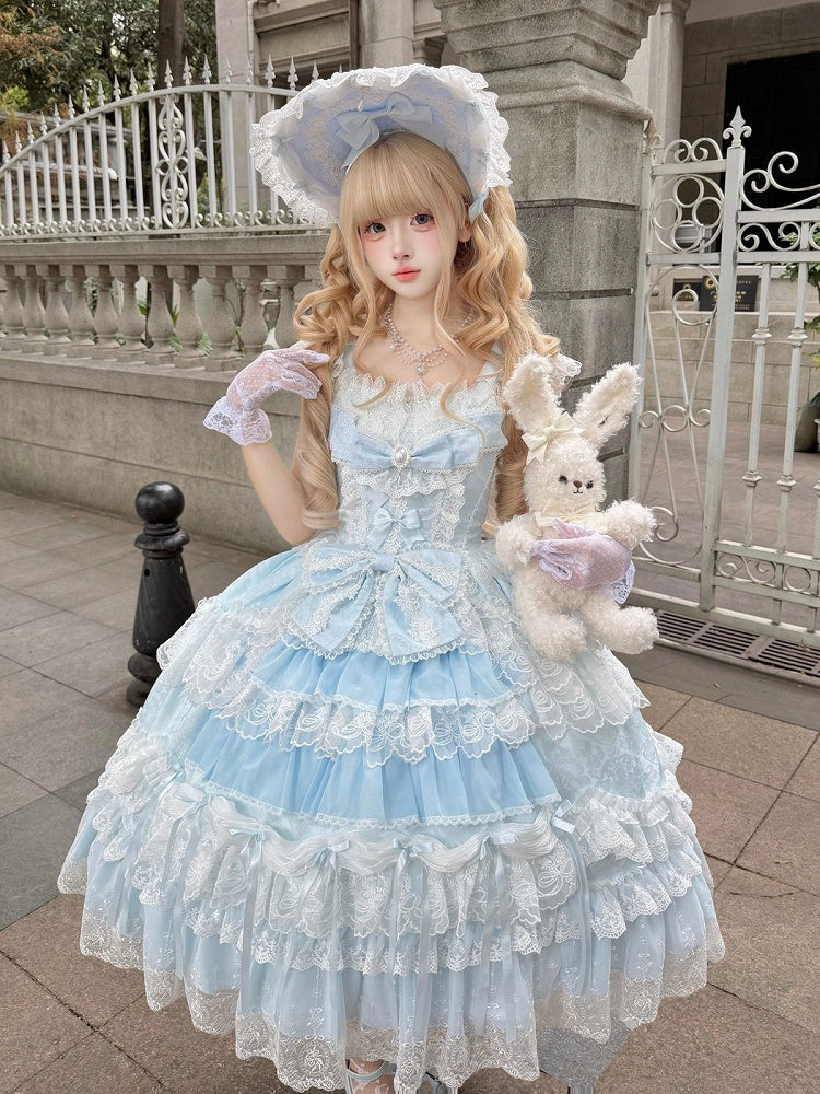 Blue Hanayome Lolita JSK with Bonnet & Full Set - White Sugar Girl