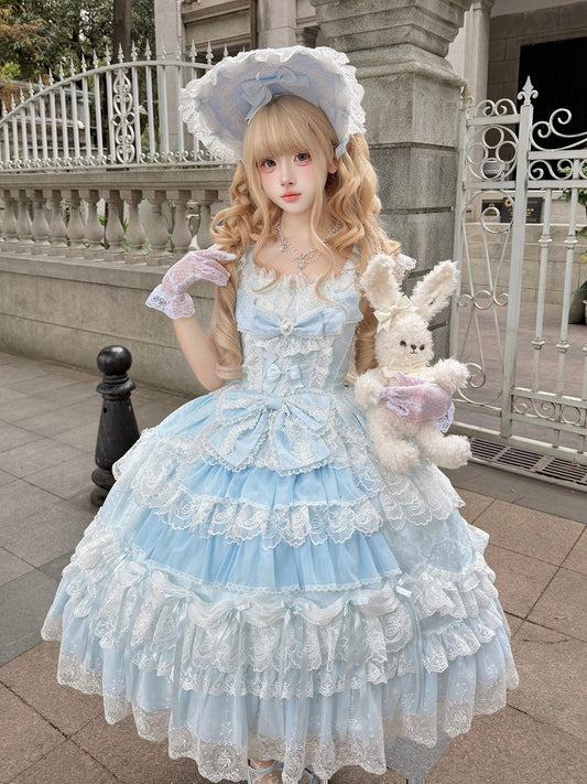 Blue Hanayome Lolita JSK with Bonnet & Full Set - White Sugar Girl