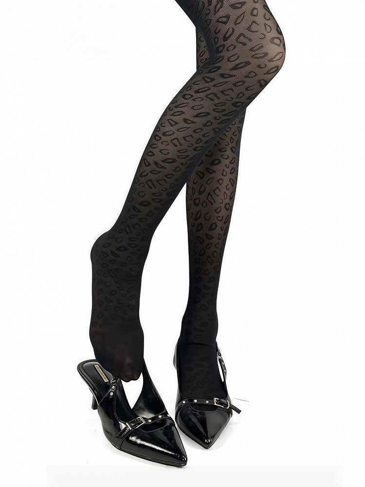 Black Leopard Tights Print Y2K