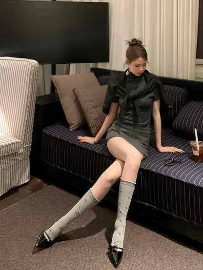 Blumenmuster Grau/Weiß/Weinrot Strümpfe Unter dem Knie Rot/Schwarz