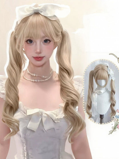 Blonde Wig with Bangs & Curly Twin Tails - Meow Island Wig