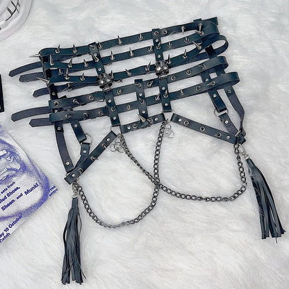 チャームタッセルウエスト＆ベルトスタッドブラックスケルトンY2K装飾