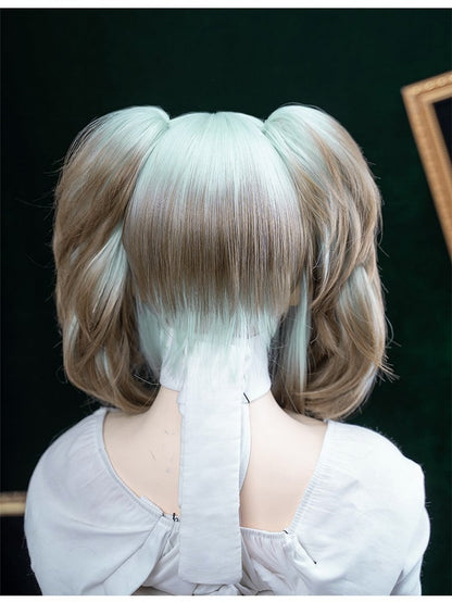 Ombre Green-Brown Short Wig with Twin Tails - Alice Garden