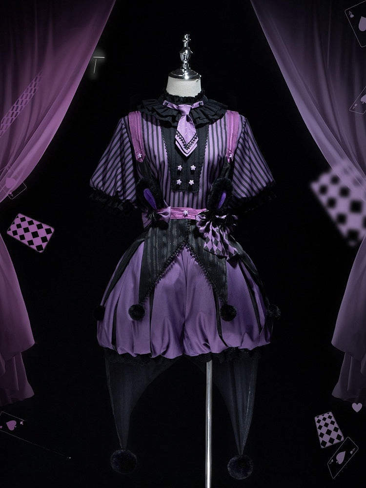 + Bloomers Vibes Theme Kuromi Bunny Purple Circus Lolita Ouji Black Set Pattern and Top Striped