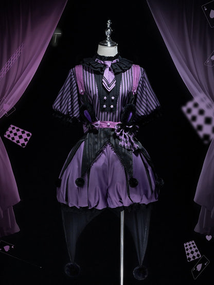 + Bloomers Vibes Theme Kuromi Bunny Purple Circus Lolita Ouji Black Set Pattern and Top Striped