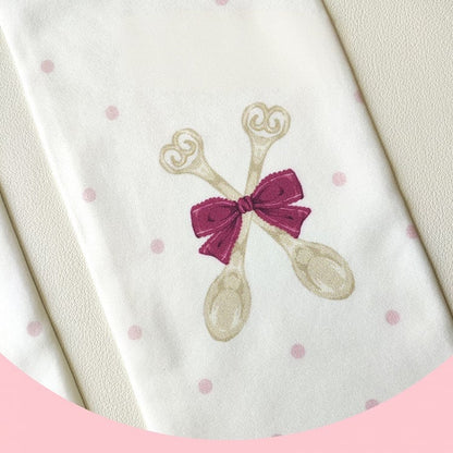 White Polka-dot Spoon and Bow Pattern  Over Knee Stockings