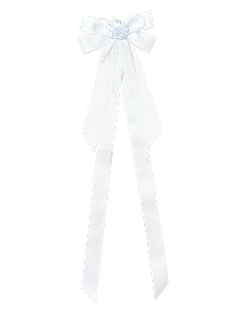 Blue & White Bow Accessory with Shell Embroidery - Yimu Walnut