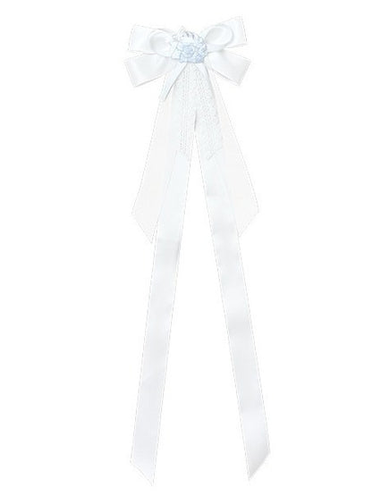 Blue & White Bow Accessory with Shell Embroidery - Yimu Walnut