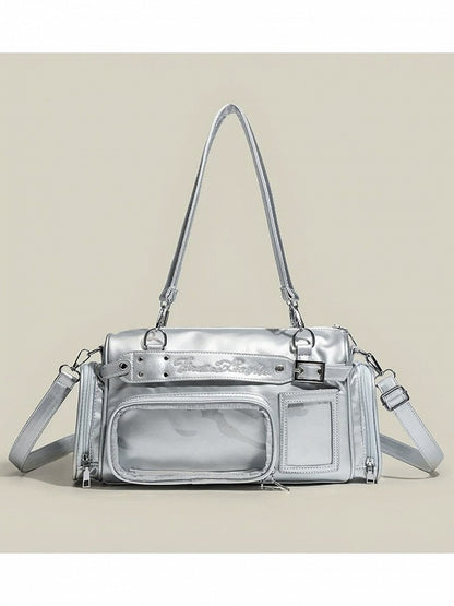 4-Color Transparent Window Ita Crossbody Bag Buckle Side Pockets