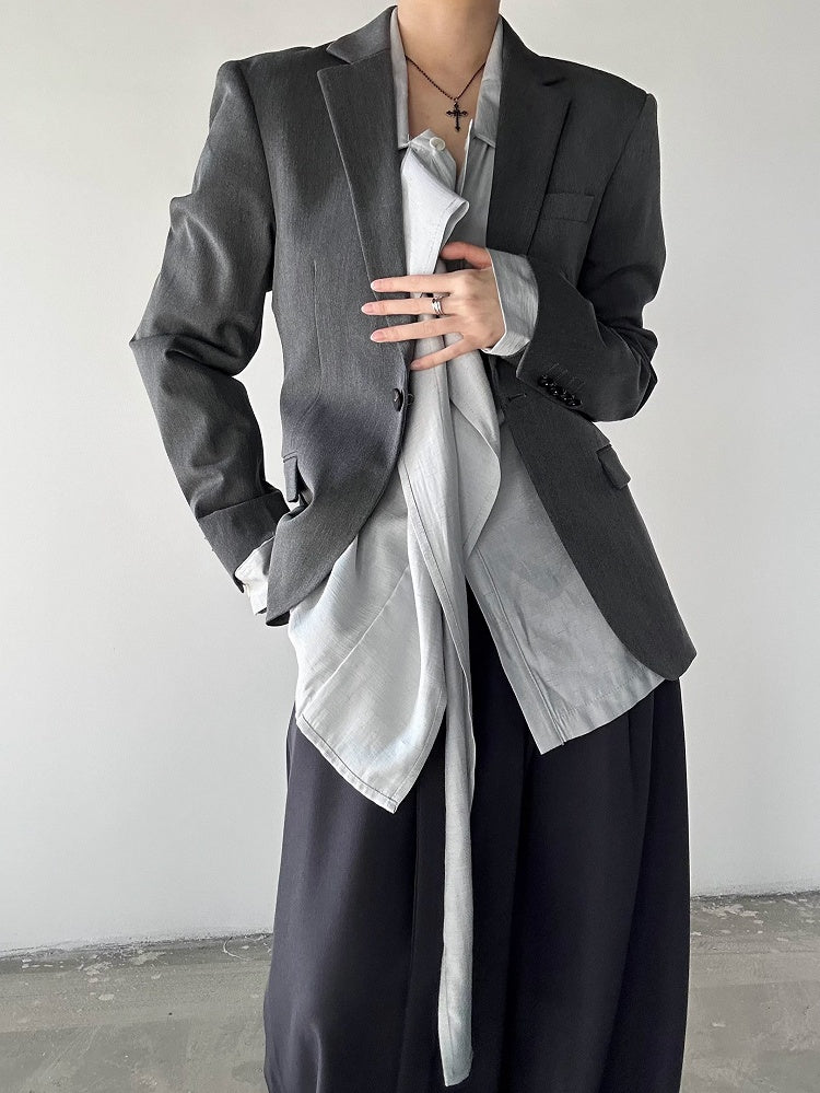 Retro Light Ouji Long with Shirt Cuff Lolita Pointed Ribbon Draping Button Blue Collar