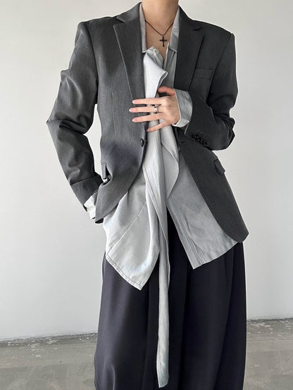 Retro Light Ouji Long with Shirt Cuff Lolita Pointed Ribbon Draping Button Blue Collar