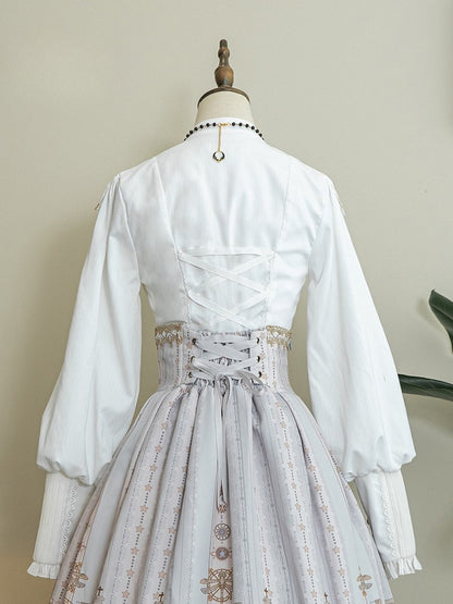 White Ruff Blouse Lolita Back with Collar Gothic Lace-up
