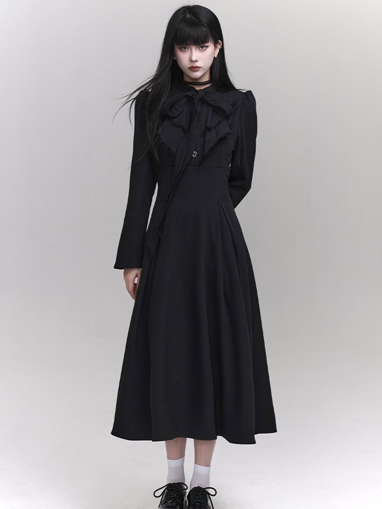 Gothic Black Jablt Collar High Waist Dress