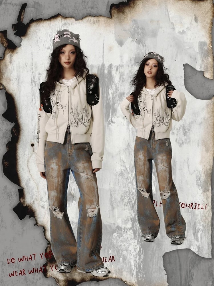 Zwei-Wege-Knopfleiste und Kordelzug Kapuze Leichte Reißverschluss-Kapuzenjacke mit Grün / Grau