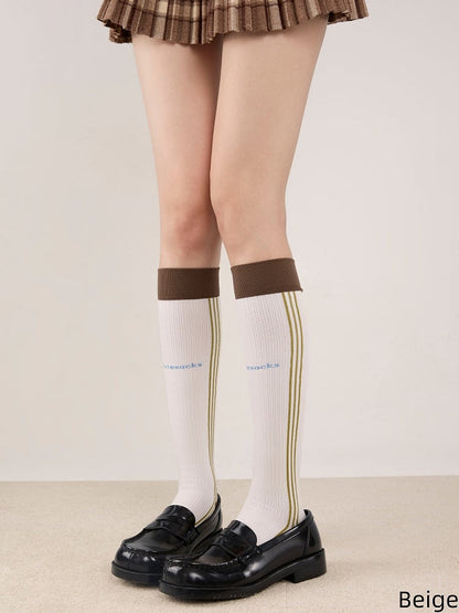 Vertical Slimming Colors Calf Striped Sporty Pattern 4 Socks