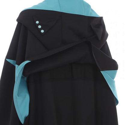 フード付きテックウェア ブラックフューチャリスティックジャケット ブルー＆サイバーパンク