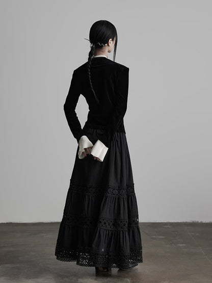 Cardigan Asymmetrical-Button V-Neck Urban Goth Velvet Black White