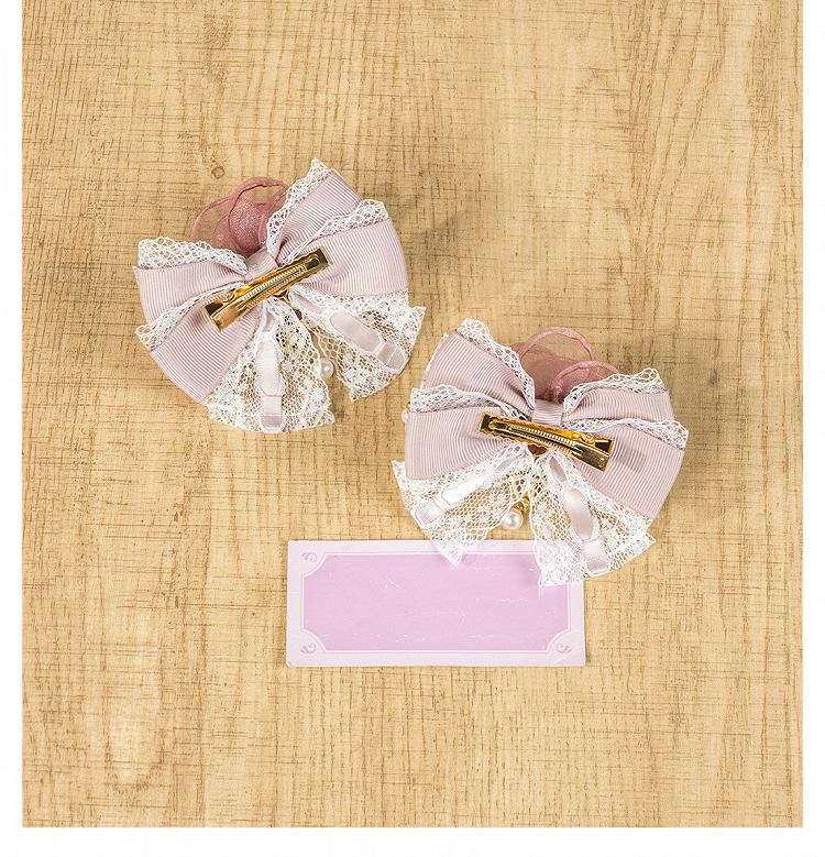 Jirai Kei Pink/Apricot/Black Lace Rose Beaded Chain Lolita Hairclip