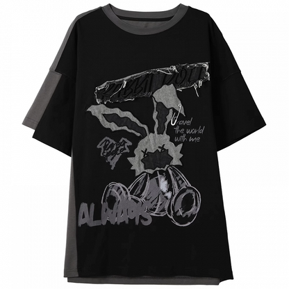 ビタースイートとTシャツのツーピース、フェイクブラックアップリケ、グレーのウサギ柄文字