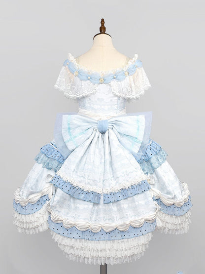 Hime Mini Veil KC Blue Hat Full Off + Cuffs Choker Dress Shoulder Wrist Set Lolita