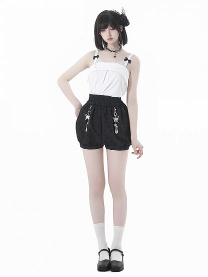 スタイルニットキャミトップホワイトリボンディテールチャイナドレス