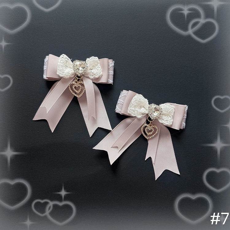 7-Style With Bow - Rhinestone Pink Jirai Hairclips Kei