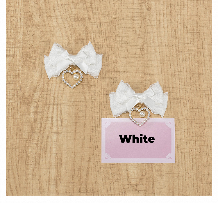 5色のビーズハートチャーム ジライケイ レースリボンヘアクリップ