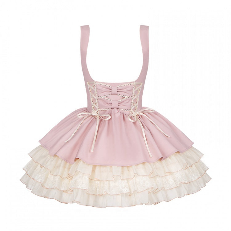 3つのフリル付きロリータジャンパー裾スカートピンクバストレイヤー